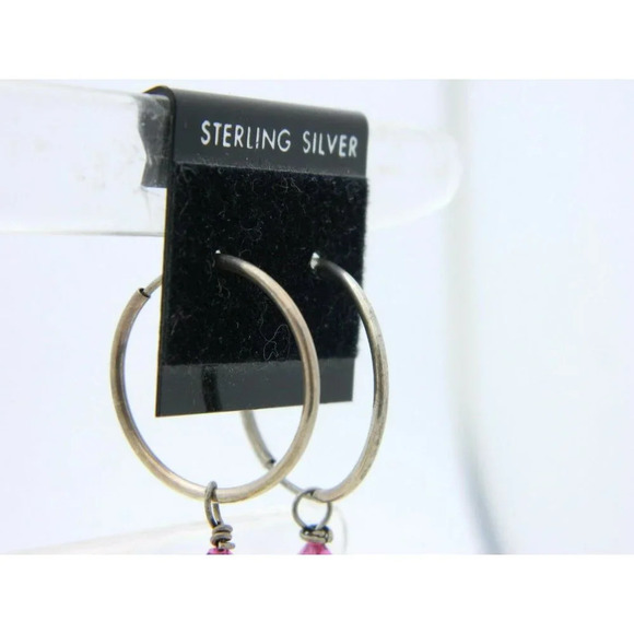 NOS Sterling Silver Pink Clear Australian AB Crystal Hoop Earrings - Picture 3 of 4